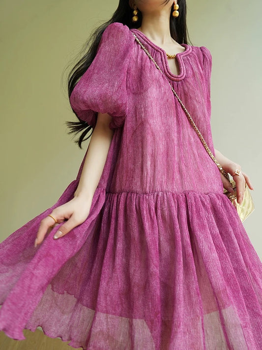 Aconiconi｜Under the cherry blossoms, French sweet and gentle holiday style loose short skirt dress 25 spring and summer new products