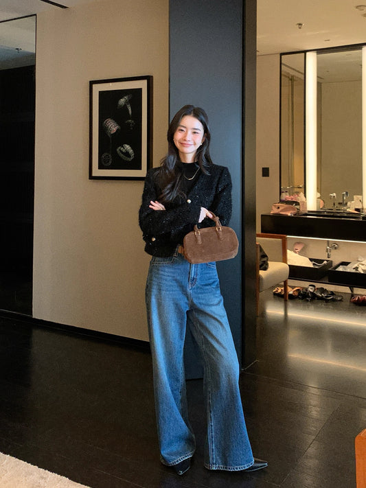 Maven Lin Women's High-Waisted Straight-Leg Wide-Leg Casual Floor-Length Jeans - Slimming and Flattering