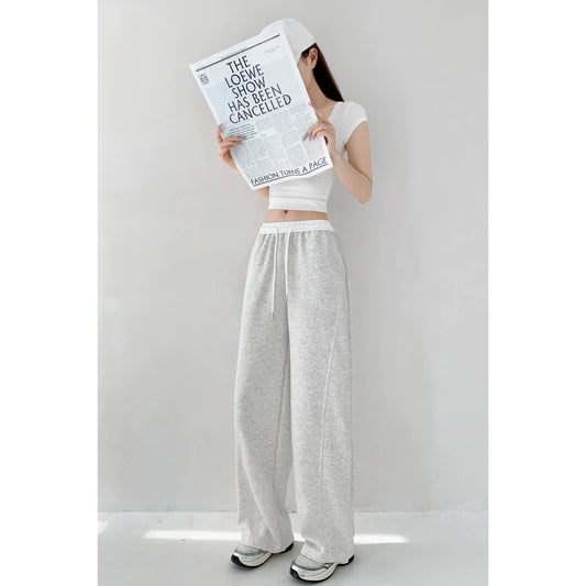 Yuppie role/color matching fake two-piece high-waisted loose slimming wide-leg pants for women heavy drape floor-length sports trousers