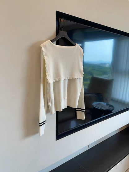 Miu-style outfit for July: Intricately beaded sailor-collar long-sleeve knit cardigan (Autumn/Winter sweater).