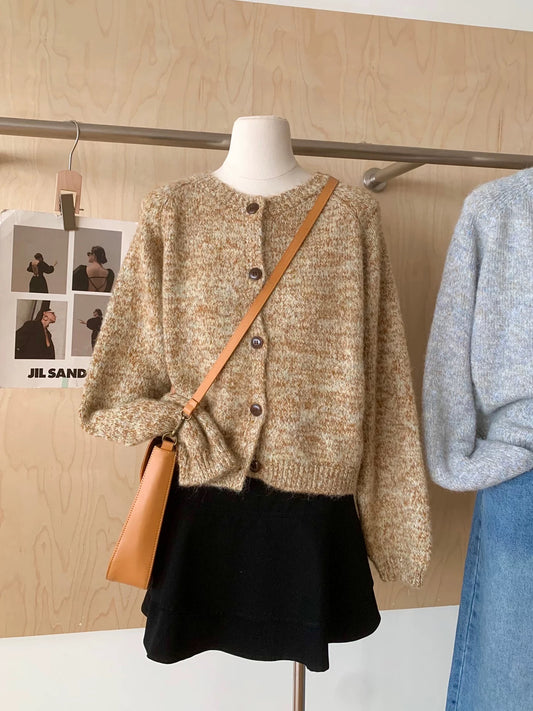 RENA Korean early autumn wear knitted cardigan women's loose lazy style 2025 new pattern sweater jacket top