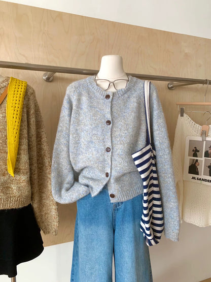 RENA Korean early autumn wear knitted cardigan women's loose lazy style 2025 new pattern sweater jacket top