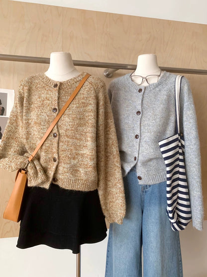 RENA Korean early autumn wear knitted cardigan women's loose lazy style 2025 new pattern sweater jacket top