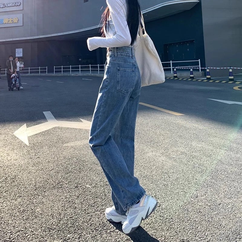 High-waisted loose wide-leg pants jeans for women summer thin 2024 new summer straight pants women's pants