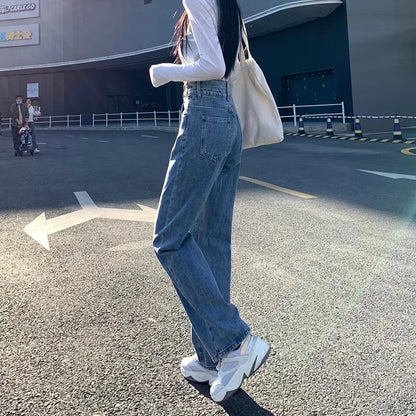 High-waisted loose wide-leg pants jeans for women summer thin 2024 new summer straight pants women's pants
