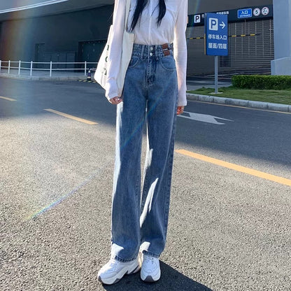 High-waisted loose wide-leg pants jeans for women summer thin 2024 new summer straight pants women's pants