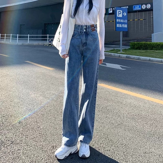 High-waisted loose wide-leg pants jeans for women summer thin 2024 new summer straight pants women's pants