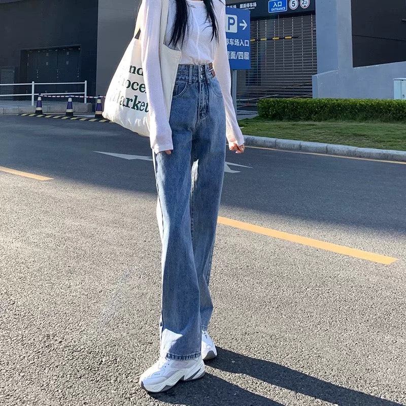 High-waisted loose wide-leg pants jeans for women summer thin 2024 new summer straight pants women's pants
