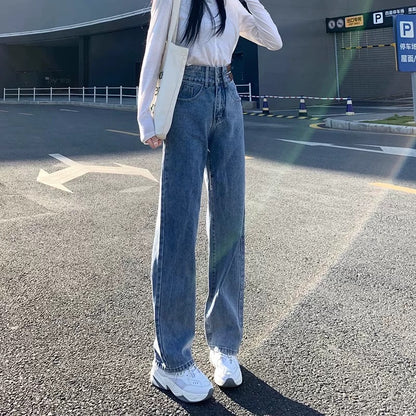 High-waisted loose wide-leg pants jeans for women summer thin 2024 new summer straight pants women's pants