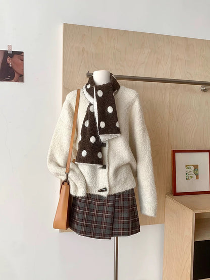 RENA retro horn button sweater jacket women 2025 autumn and winter lazy style soft and sticky atmosphere knitted cardigan top