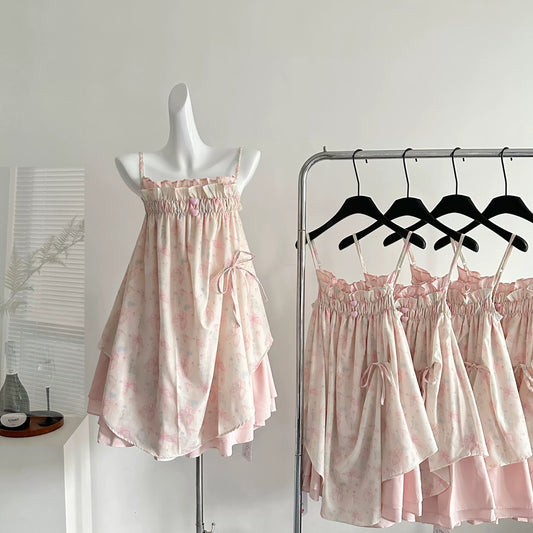 Youni Butterfly Sugar Suspender Dress Spring Beautiful Floral Irregular 2025 New Women's Seaside Vacation
