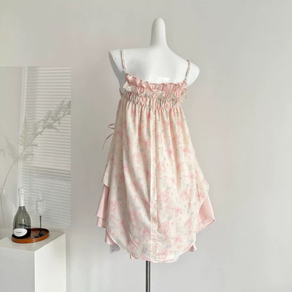 Youni Butterfly Sugar Suspender Dress Spring Beautiful Floral Irregular 2025 New Women's Seaside Vacation
