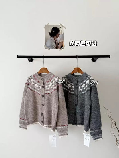 RENA Fair Isle sweater cardigan women 2025 autumn and winter Korean temperament gentle retro loose soft knitted jacket