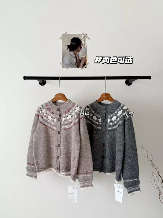 RENA Fair Isle sweater cardigan women 2025 autumn and winter Korean temperament gentle retro loose soft knitted jacket