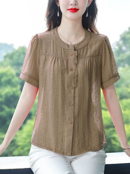 Cotton and linen shirts for women summer clothes 2024 new mom style loose slim short-sleeved tops small shirts plus size shirts