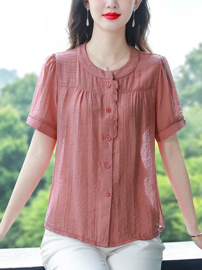 Cotton and linen shirts for women summer clothes 2024 new mom style loose slim short-sleeved tops small shirts plus size shirts