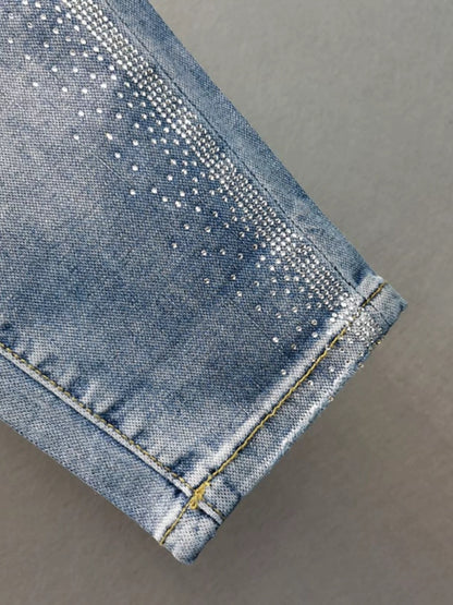 European Station Hot Diamond Nine-Point Jeans Women's 2024 Spring New Elastic High Waisted Loose Slim Dad Harem Pants