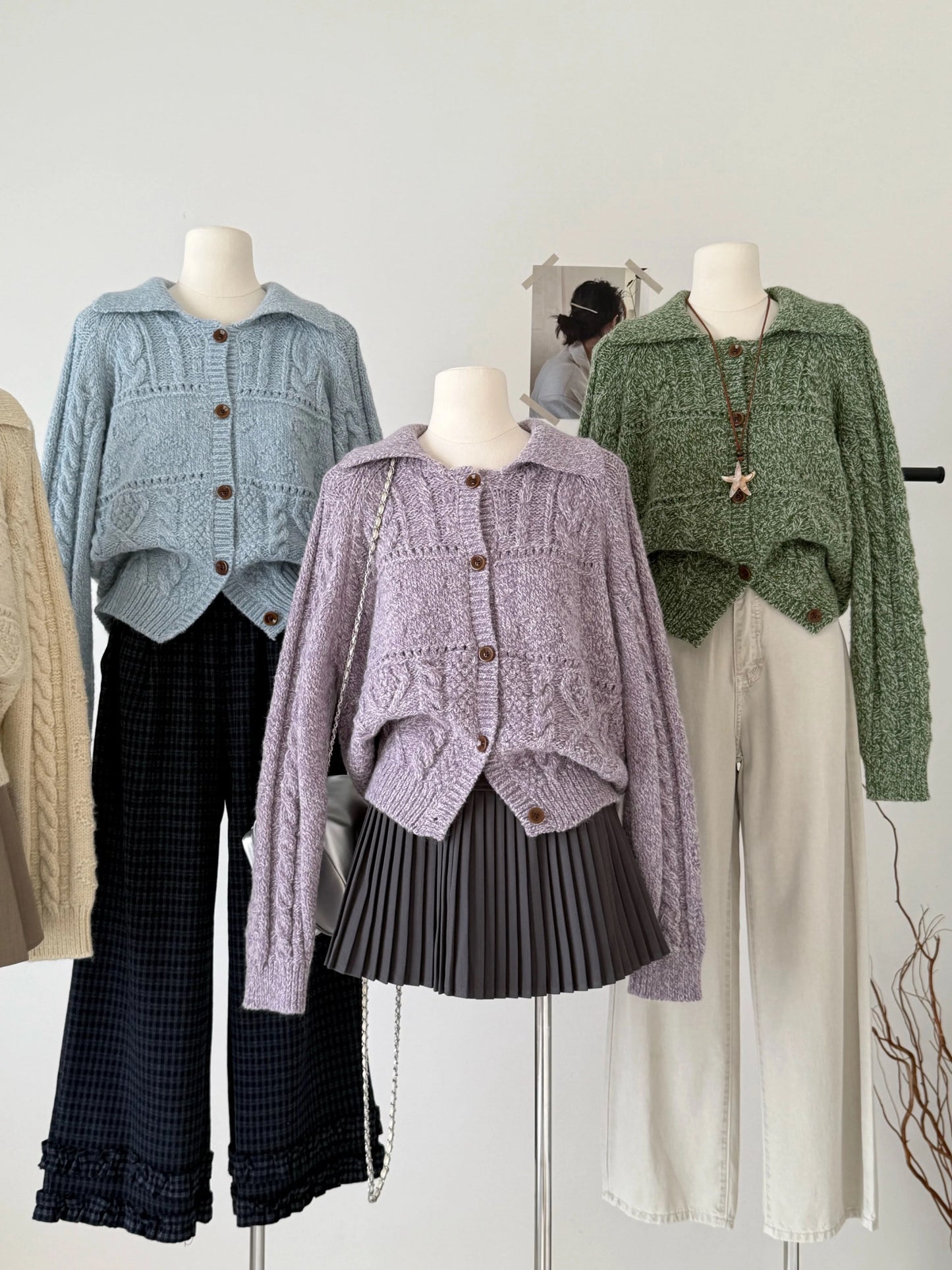 RENA lapel cable knit sweater jacket women 2025 autumn and winter Korean lazy style loose versatile soft glutinous knitted top