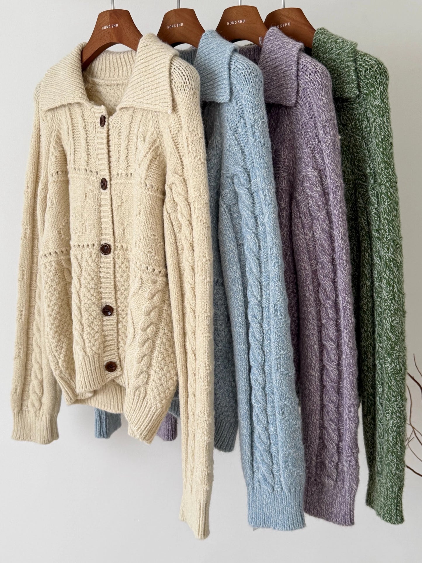 RENA lapel cable knit sweater jacket women 2025 autumn and winter Korean lazy style loose versatile soft glutinous knitted top