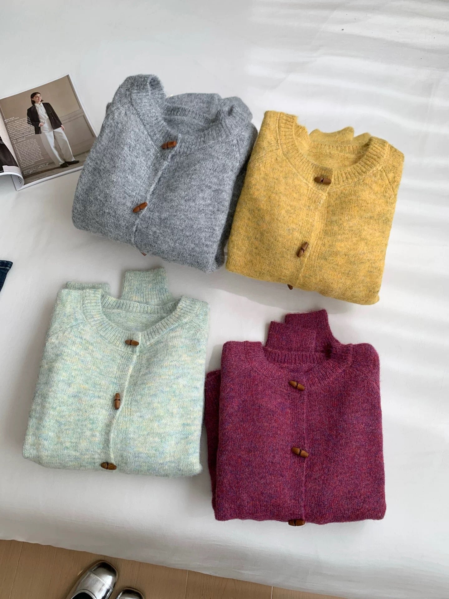 RENA retro horn button sweater jacket women 2025 autumn and winter new loose soft versatile knitted cardigan top