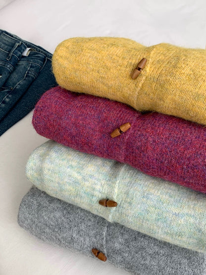 RENA retro horn button sweater jacket women 2025 autumn and winter new loose soft versatile knitted cardigan top