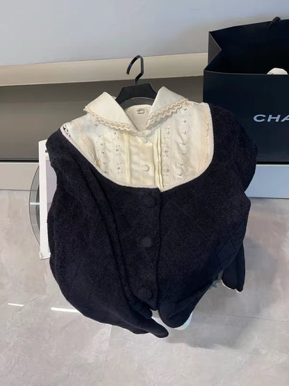 July Launch (Shenzhen Style): Elaborate rhinestone-embellished sleeveless collared shirt & sweater two-piece set.