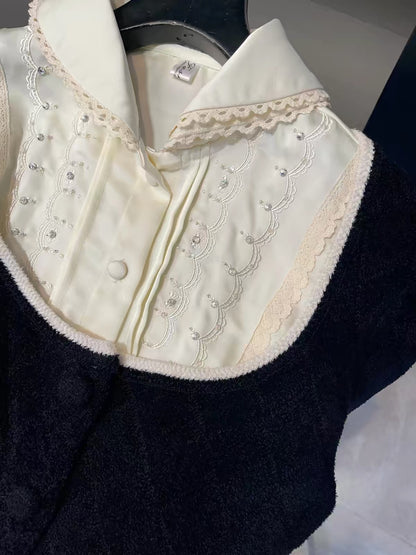 July Launch (Shenzhen Style): Elaborate rhinestone-embellished sleeveless collared shirt & sweater two-piece set.