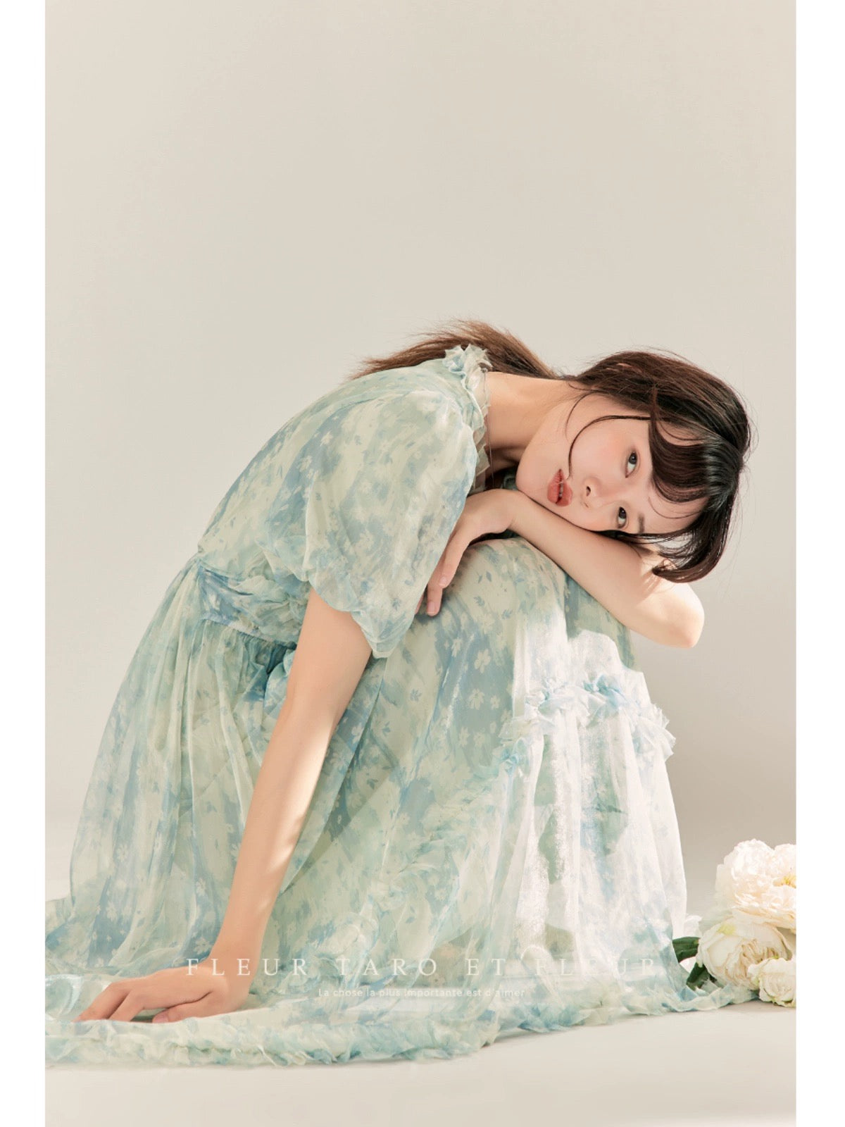 Qiao and the Flower Bottle丨French Floral Chiffon Dress 2023 New Women's Gentle Wooden Ear Temperament Super Fairy Long Dress