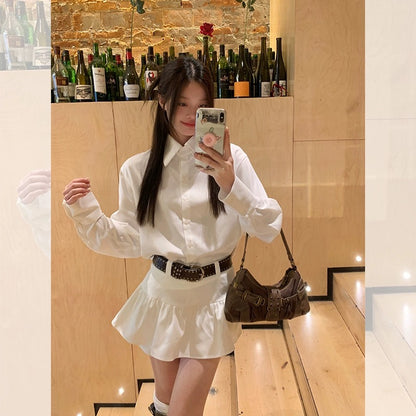 Song Zhengen white skirt women's new spring new small anti-exposure culottes high-waisted slim A-line short skirt