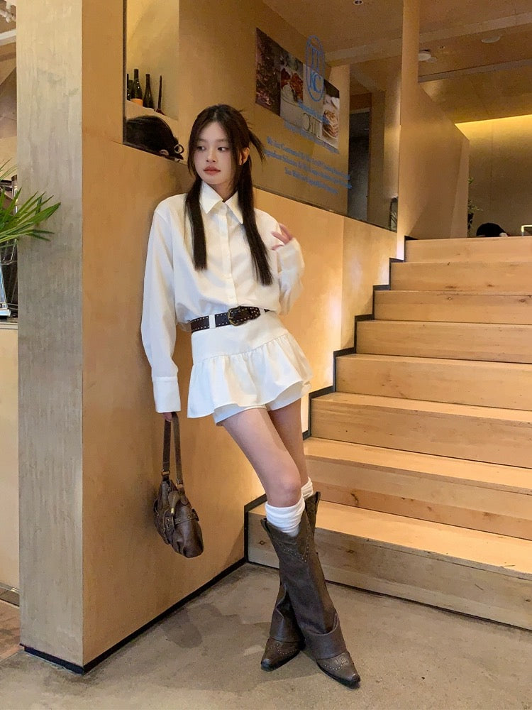 Song Zhengen white skirt women's new spring new small anti-exposure culottes high-waisted slim A-line short skirt