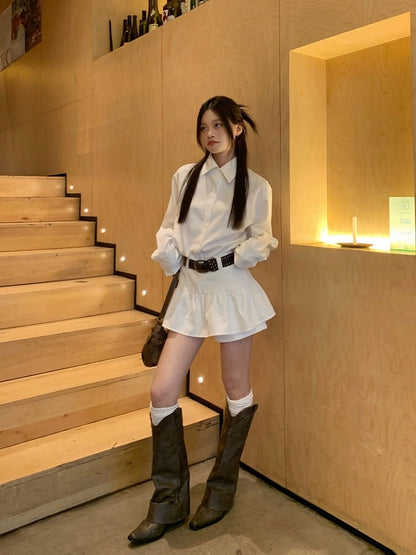 Song Zhengen white skirt women's new spring new small anti-exposure culottes high-waisted slim A-line short skirt