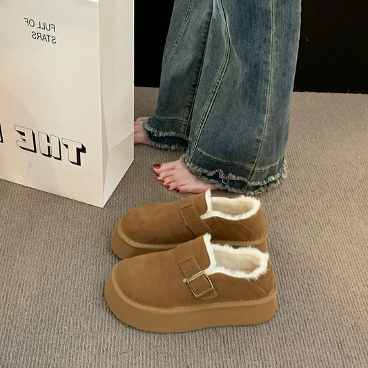 Thick-soled Birkenstock shoes for women, velvet and thickened snow boots 2024 new winter women's shoes, fur integrated Birkenstock large cotton shoes