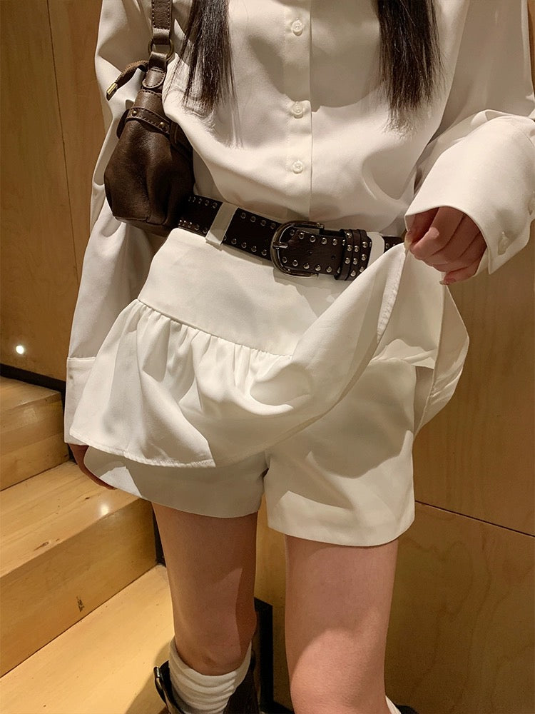Song Zhengen white skirt women's new spring new small anti-exposure culottes high-waisted slim A-line short skirt