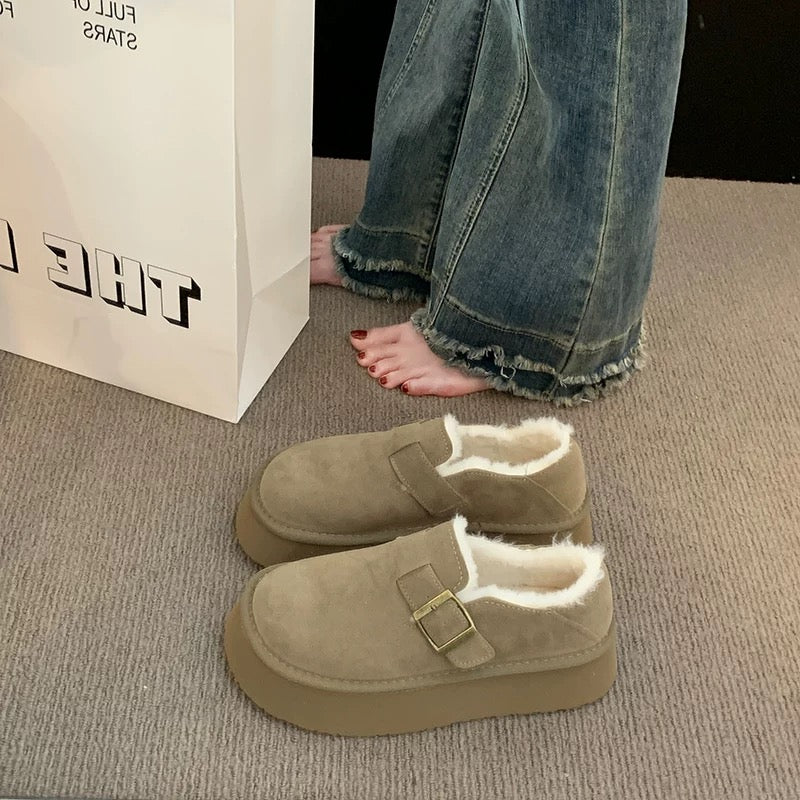 Thick-soled Birkenstock shoes for women, velvet and thickened snow boots 2024 new winter women's shoes, fur integrated Birkenstock large cotton shoes