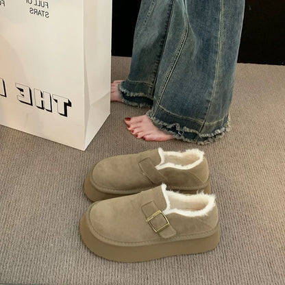 Thick-soled Birkenstock shoes for women, velvet and thickened snow boots 2024 new winter women's shoes, fur integrated Birkenstock large cotton shoes