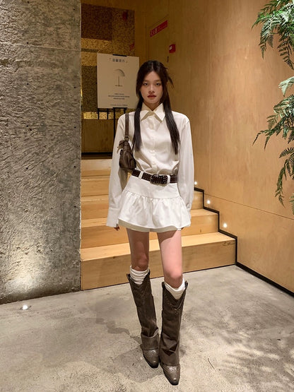 Song Zhengen white skirt women's new spring new small anti-exposure culottes high-waisted slim A-line short skirt