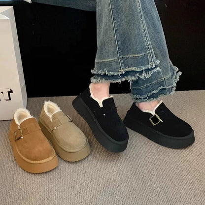 Thick-soled Birkenstock shoes for women, velvet and thickened snow boots 2024 new winter women's shoes, fur integrated Birkenstock large cotton shoes
