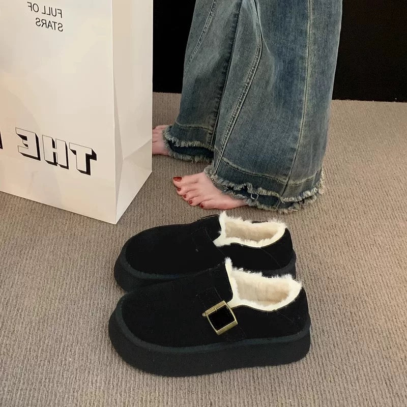 Thick-soled Birkenstock shoes for women, velvet and thickened snow boots 2024 new winter women's shoes, fur integrated Birkenstock large cotton shoes