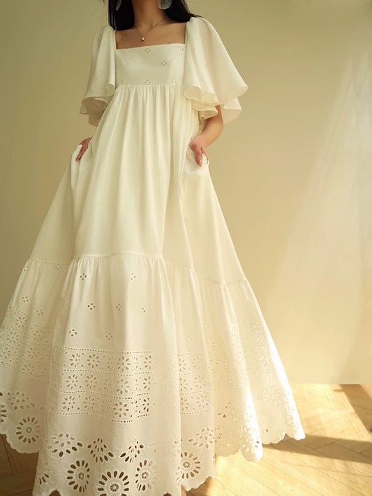 Aconiconi｜Yunzhi French gentle holiday style heavy lace high-end light luxury hollow embroidery dress