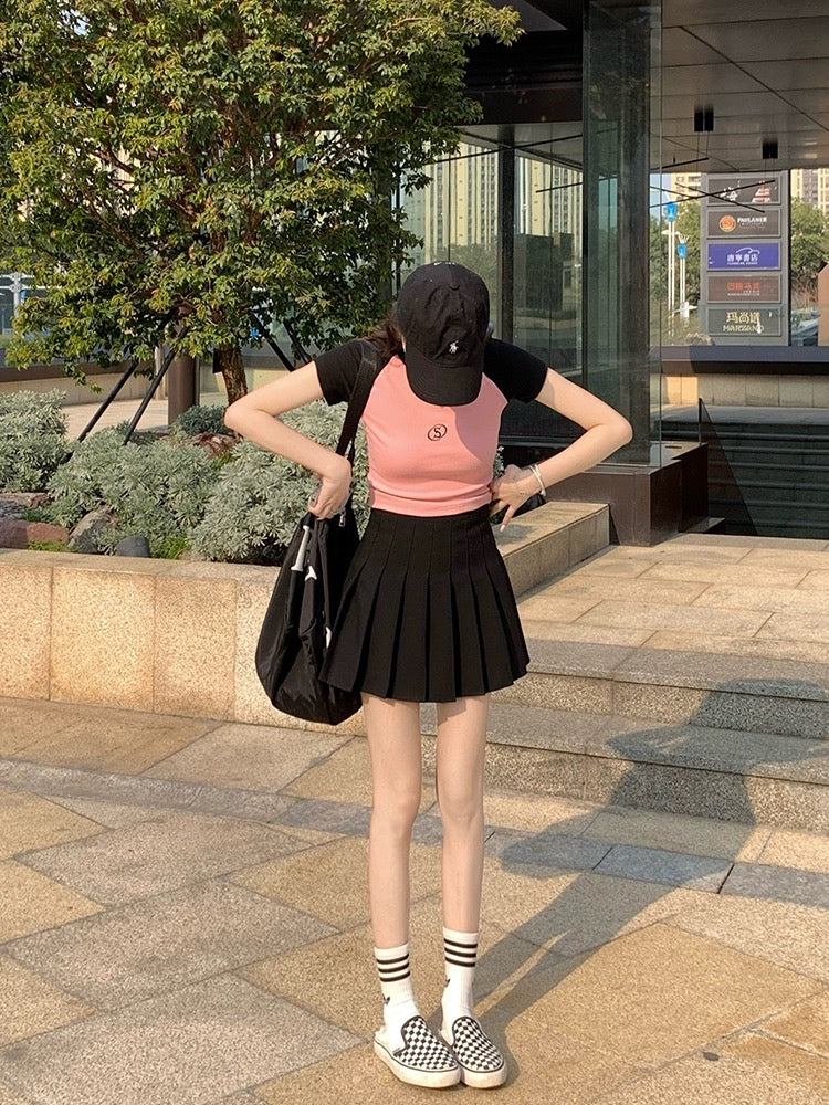 Song Xiaoen gray pleated skirt for women 2024 summer new high-waisted A-line slimming short skirt for small people