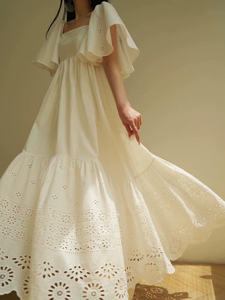 Aconiconi｜Yunzhi French gentle holiday style heavy lace high-end light luxury hollow embroidery dress