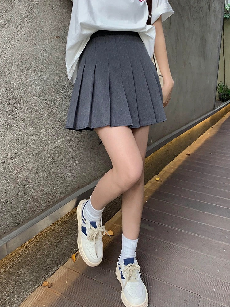 Song Xiaoen gray pleated skirt for women 2024 summer new high-waisted A-line slimming short skirt for small people