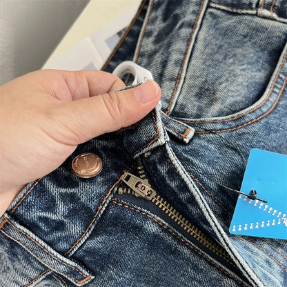 Retro-style distressed whiskers, non-stretch straight leg jeans for women, perfect for autumn, slimming and flowy wide-leg style.