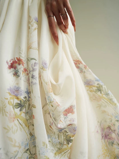 Aconiconi｜Flower Language French romantic high-end printed seaside vacation long skirt umbrella skirt for women