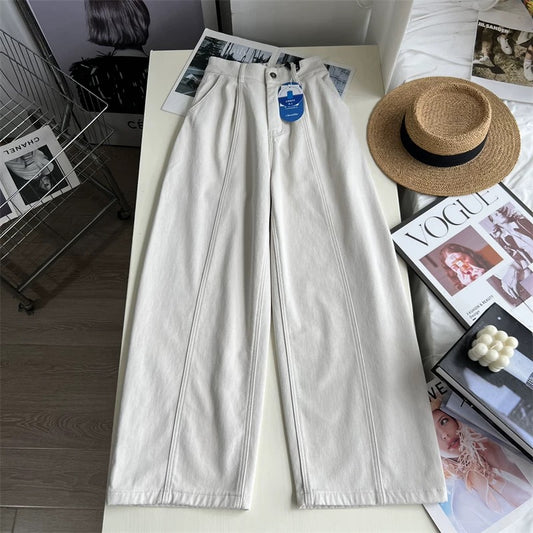 Soft satin denim! Chenille fleece-lined wide-leg casual pants for women, thickened for winter, warm and slimming, starfruit-colored pants.