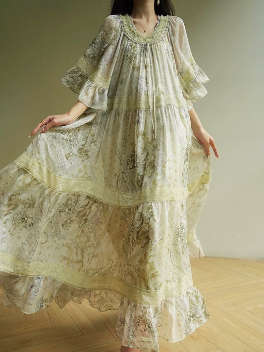 Aconiconi｜Songjian French romantic and relaxing seaside holiday style loose lazy long dress Xia Xin