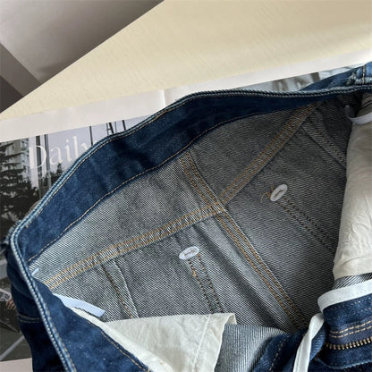 Exquisite details~ Frayed hem, loose-fitting wide-leg jeans for women, autumn, petite, dark color, non-stretch, slimming long pants