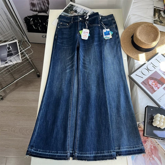 Frayed edge design! Super leg-lengthening high-waisted, slimming, slightly flared jeans for women, perfect for spring and autumn.