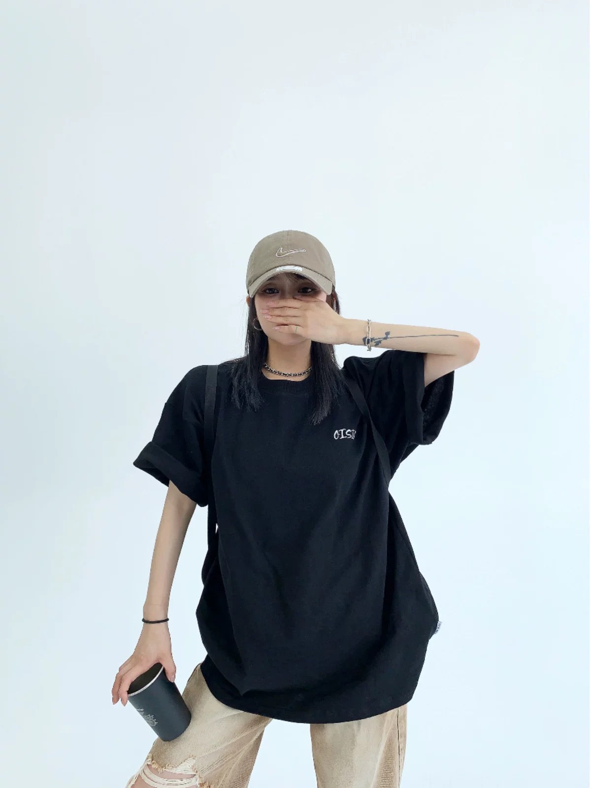 Waste wood summer chic high-end couple pure cotton T-shirt loose retro niche back composition printed short-sleeved women