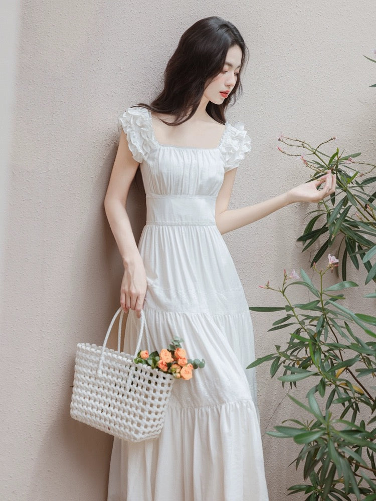 Tea break French niche design super nice white dress 2024 new fairy temperament slim long skirt summer